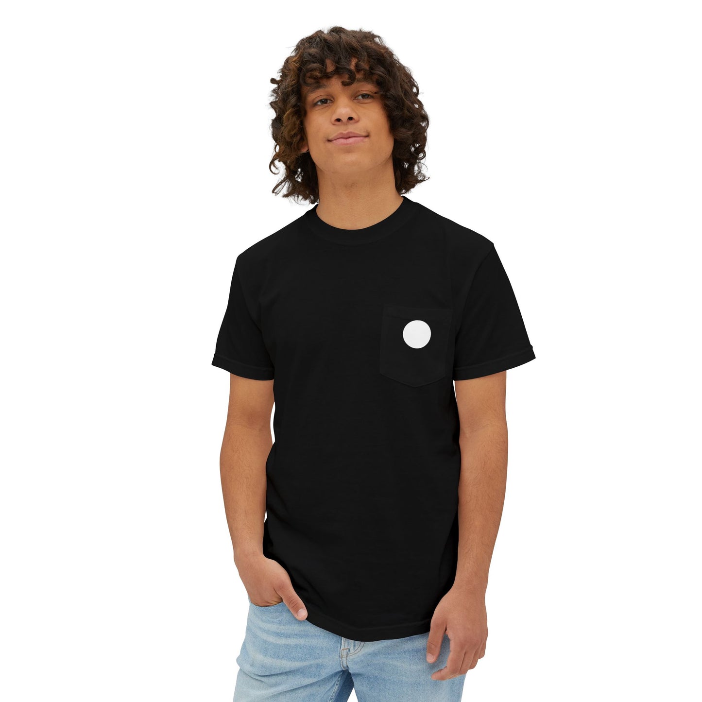 Minimalist Moon Pocket T-Shirt — White Circle Graphic Tee